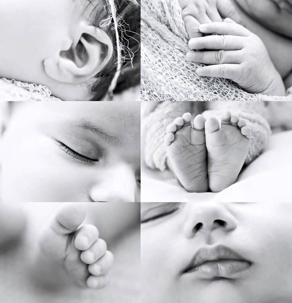 Delicate Newborn Black and White Collage Wallpaper for Unique Background