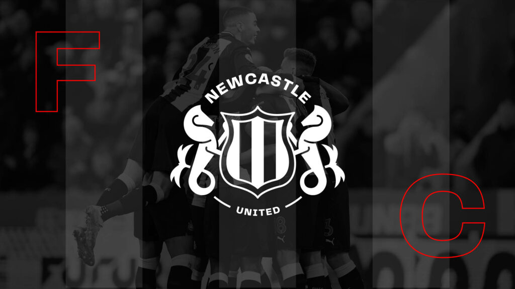 Newcastle United FC Logo Wallpaper: Grayscale Player Huddle Design
