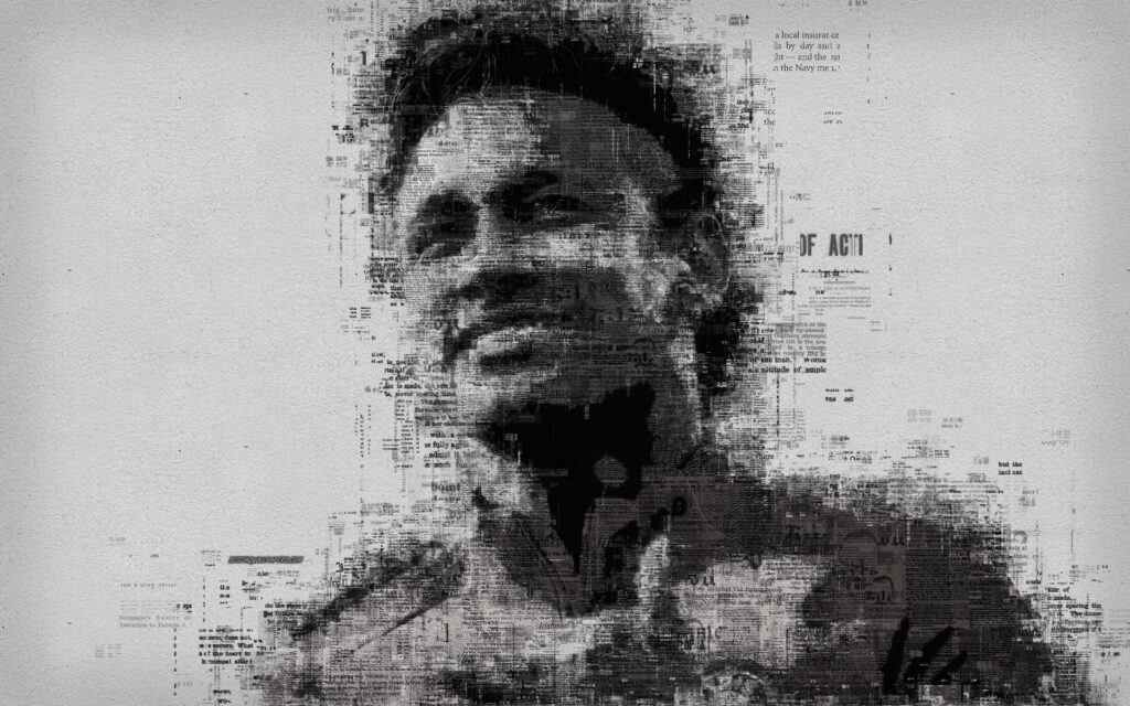 Pixelated Neymar Jr: A Monochrome Tribute in Newspaper Style Wallpaper