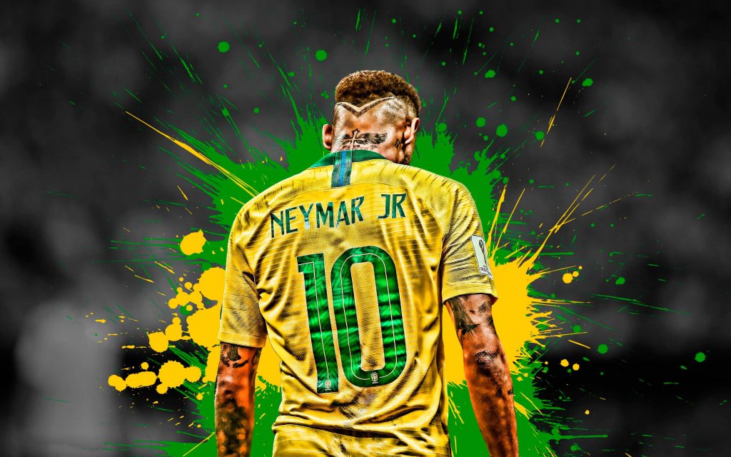 Neymar Jr digital art wallpaper vibrant green yellow paint splashes Brazilian football star desktop