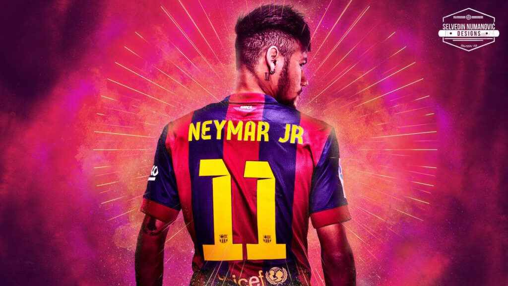 Neymar Jr. Rocking FC Barcelona: A Vibrant Background Photo with Popping Pink Colors Wallpaper