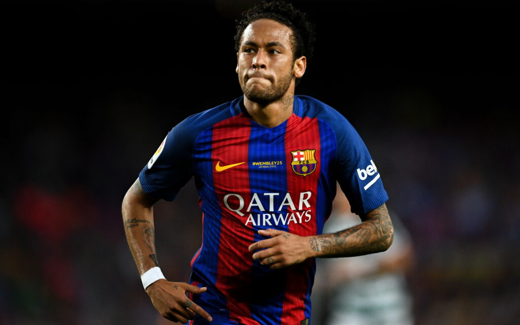 Neymar Jr in FC Barcelona 2016-17 Qatar Airways kit with Wembley 25 tribute wallpaper