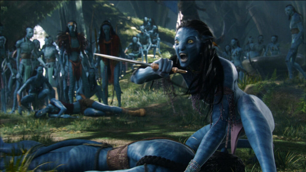 Neytiri Defends Jake: Epic Avatar Battle Wallpaper Background