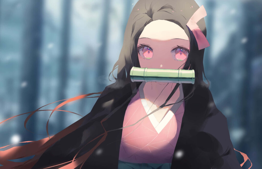 Nezuko Wallpaper: Serene Wintery Scene from *Demon Slayer*