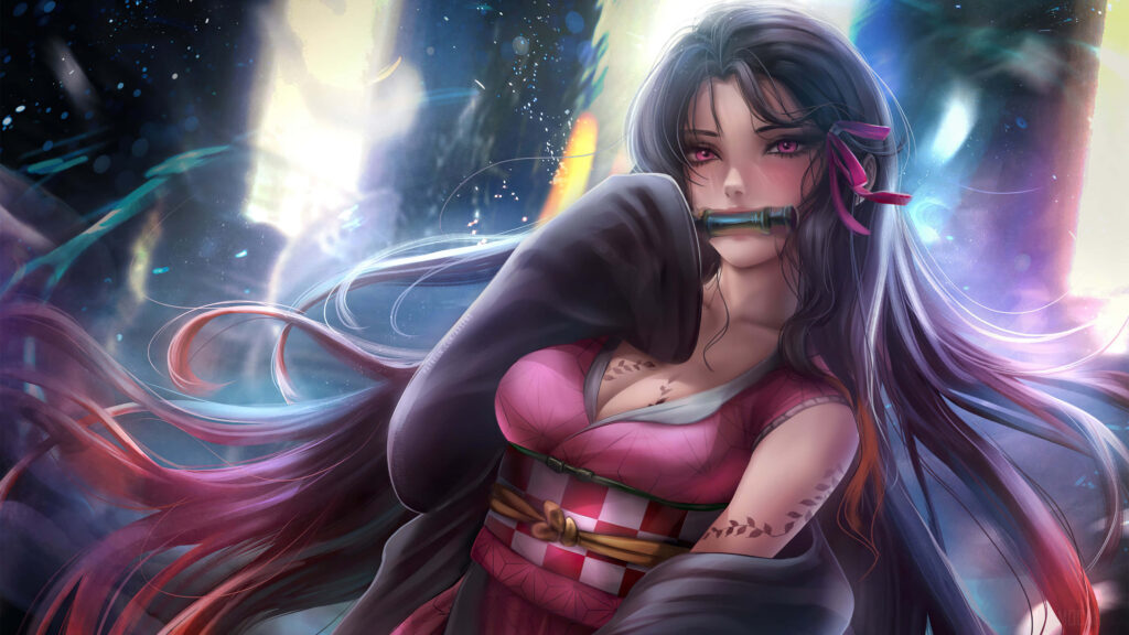 Radiant Nezuko Kamado Desktop Wallpaper - Serene Anime Art