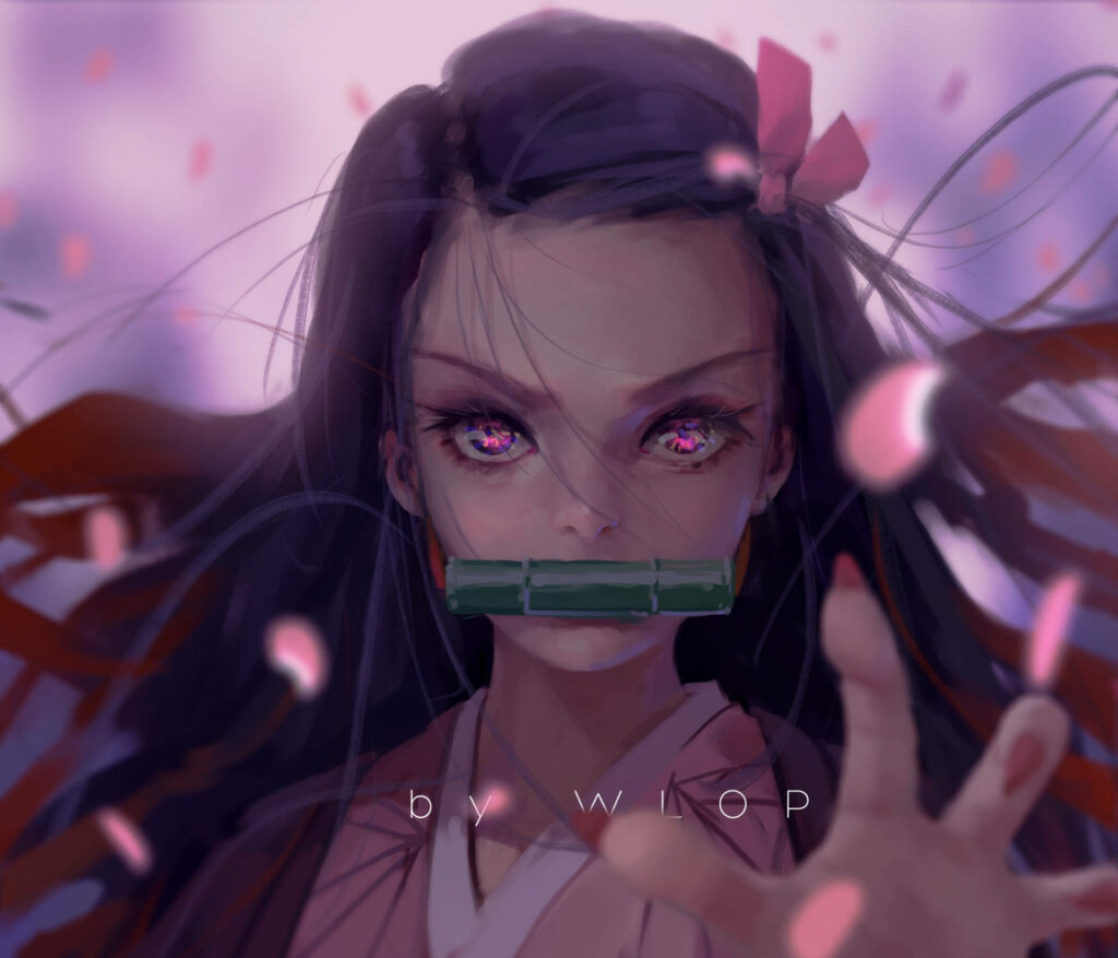 Charming Nezuko Kamado Wallpaper: Cute Expression & Dreamy Background