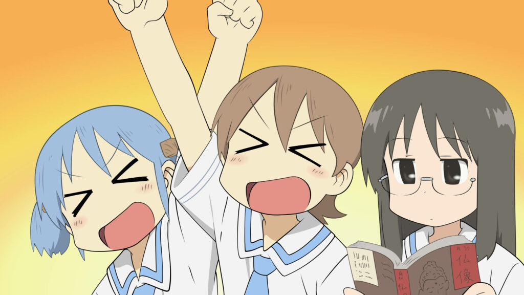 Cheerful Nichijou Wallpaper: Anime Girls in Lively Moment