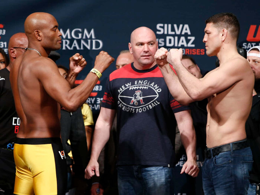 Nick Diaz and Anderson Silva intense UFC weigh-in face off before highly anticipated fight wallpaper