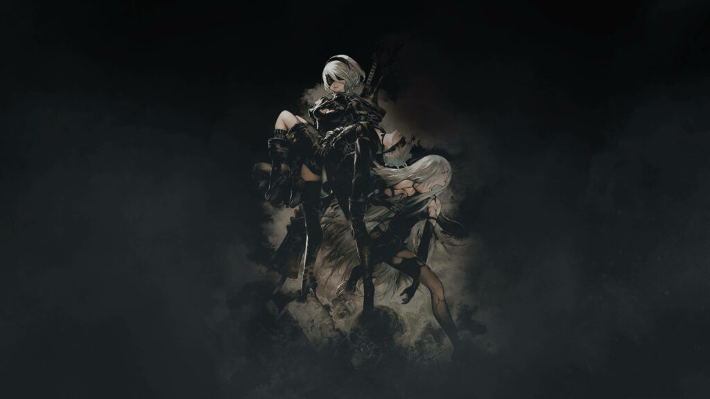 Guardians of the Darkness: A Stunning NieR Automata Anime Desktop Wallpaper