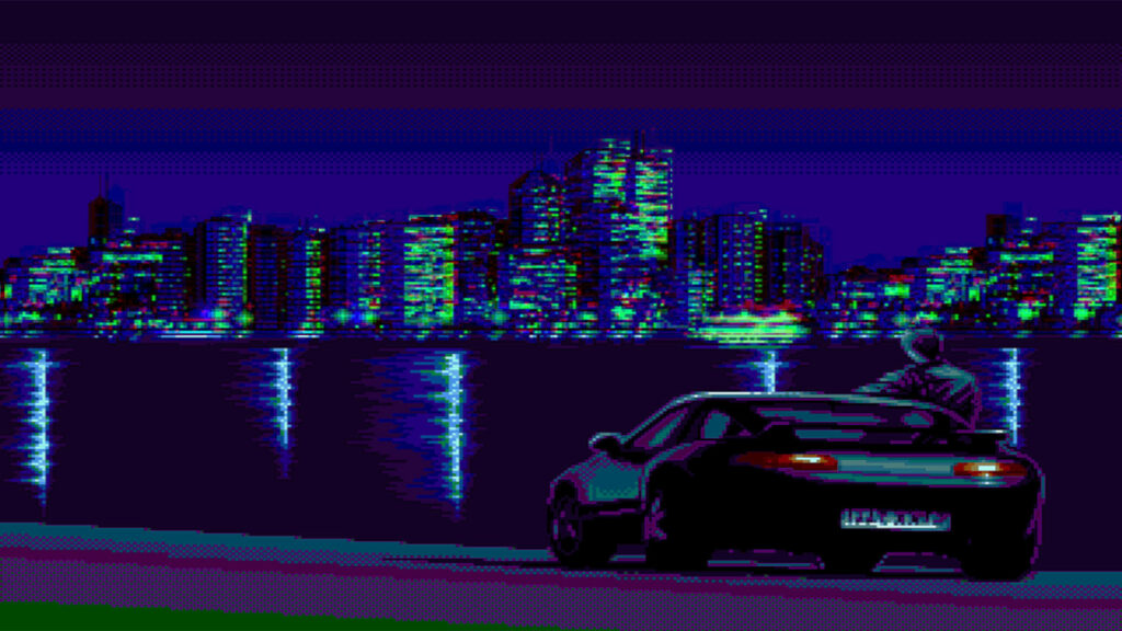 Midnight Drive: A Dark Fantasy Aesthetic Wallpaper of a Sleek Black Car with City Lights as the Backdrop