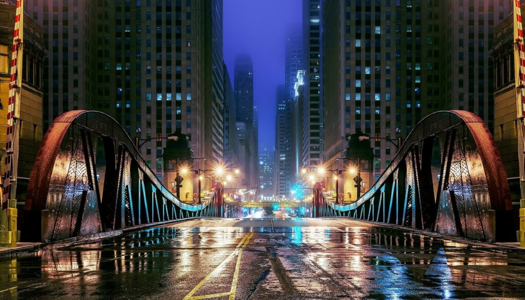 Night's Illumination: Captivating Chicago Skyline Lights up the City Wallpaper