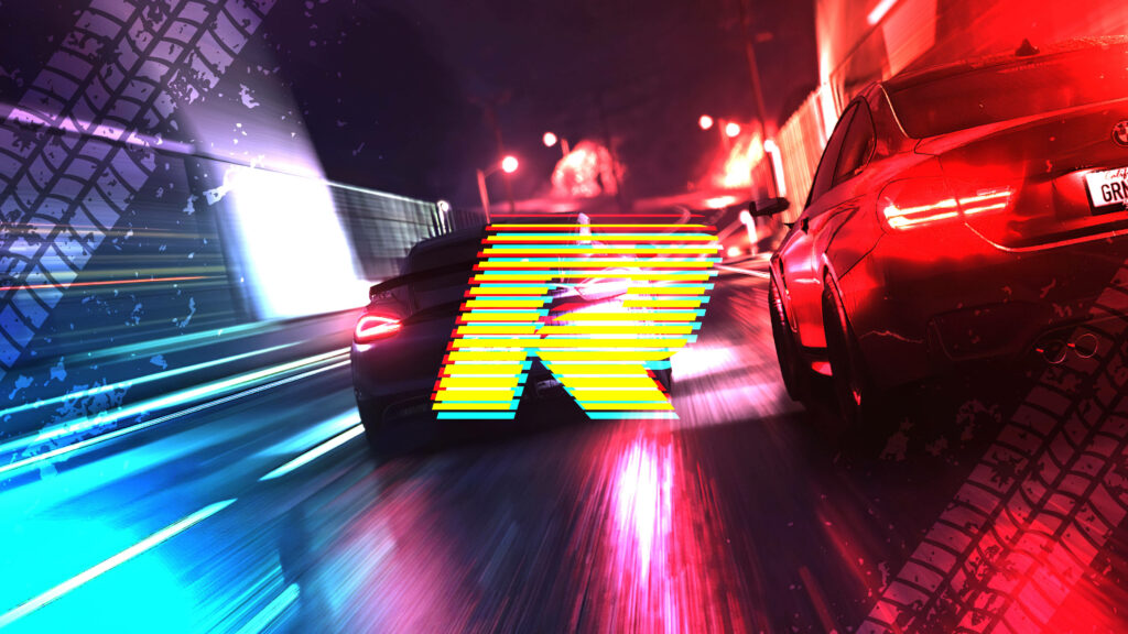 Speeding into the Night: A Retro R Alphabet Wallpaper with Racing Background