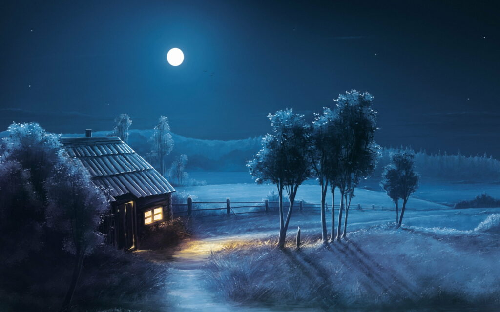 Nighttime Stargaze: Captivating Moonlit Landscape Wallpaper