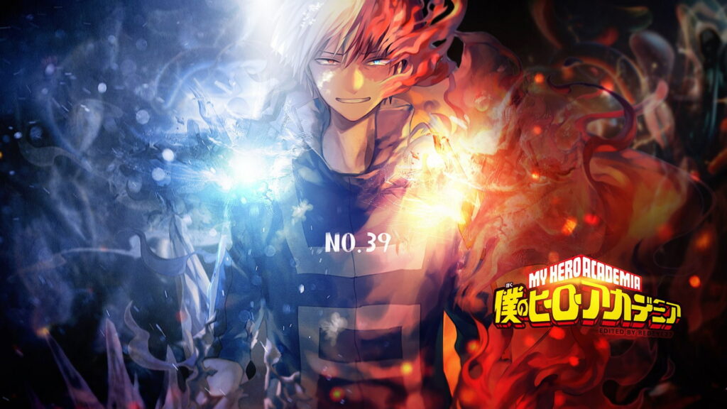 Contrasting Powers: Shouto Todoroki's Fiery and Icy Dualism Captured in this Anime Masterpiece Wallpaper