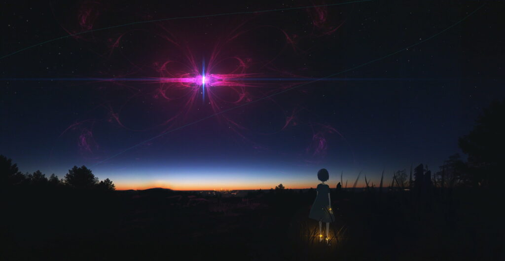 Enigmatic Serenity: A Mesmerizing HD Wallpaper of a Stargazing Anime Girl