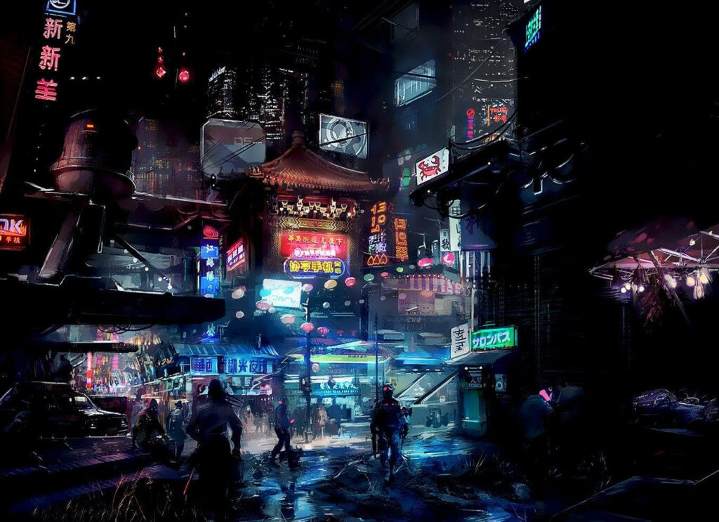 The Luminous Gig: Hustling Streets of the Anime Metropolis Wallpaper