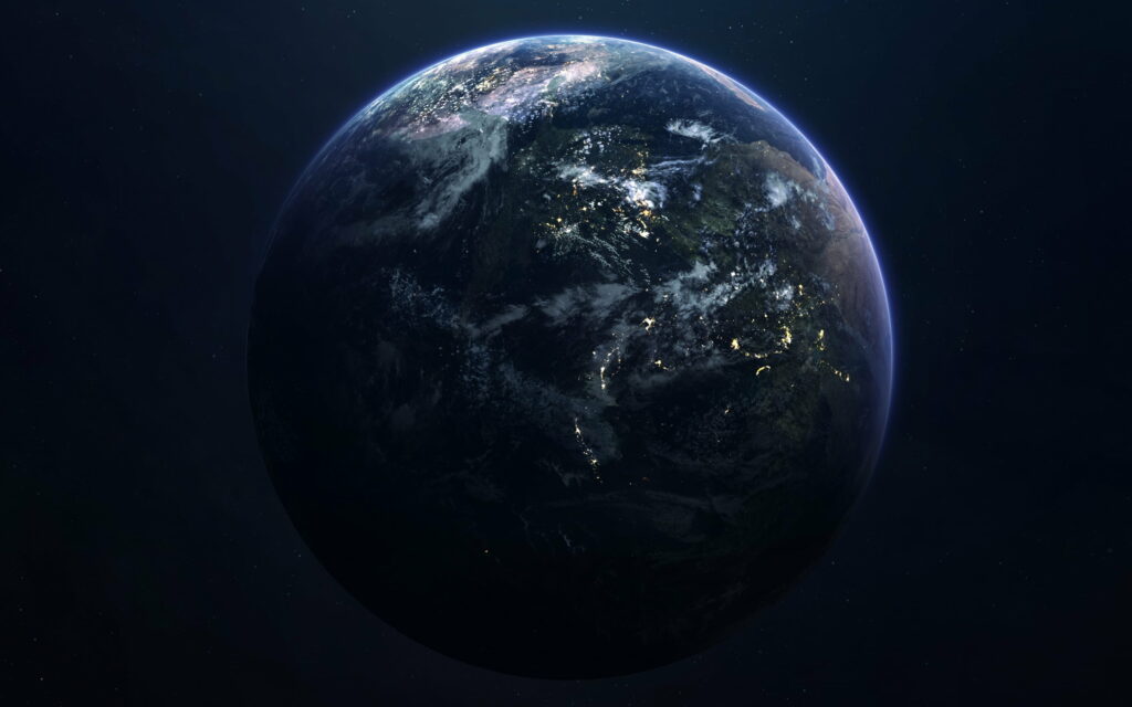 Nighttime Portrait of Earth: Illuminated Continents and Oceans Sparkling with City Lights - A Stunning HD Wallpaper