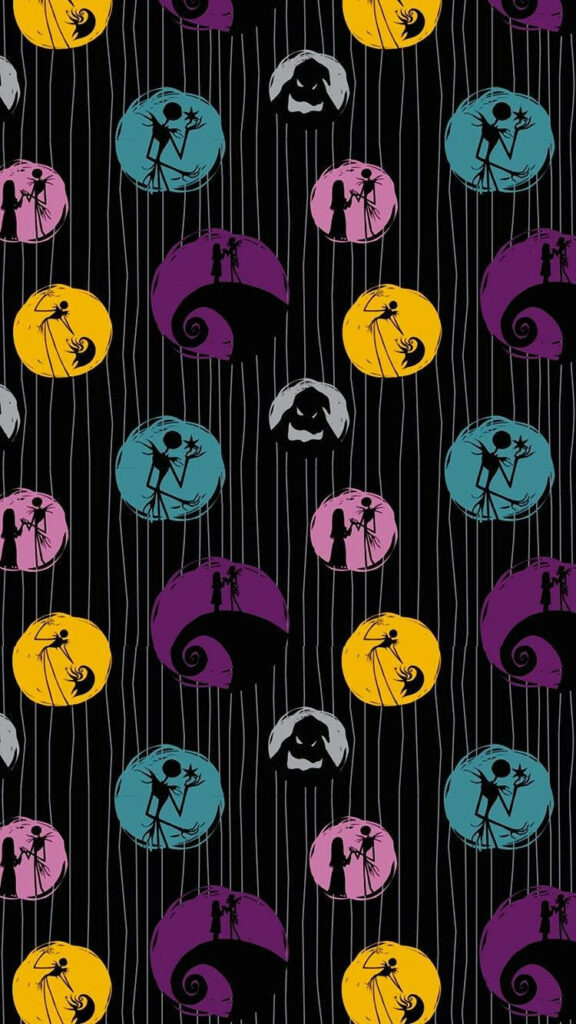 Patterned Nightmare Before Christmas Wallpaper with Iconic Silhouettes