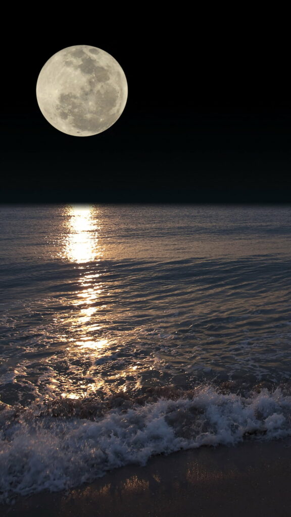 Midnight Serenity: A Spectacular HD Phone Wallpaper featuring the Moonlit Sea
