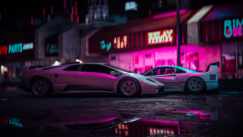 Neon Nights: Dual JDM Beauties Illuminate the Streets Wallpaper