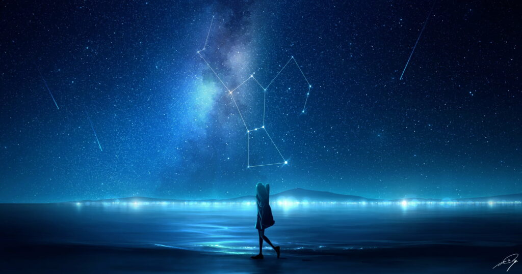 Digital Dreams of Anime Girls Under the Starry Night Sky: A Stunning Wallpaper Background Photo