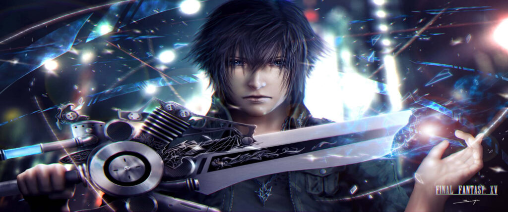 Final Fantasy XV Wallpaper: Noctis Lucis Caelum with Engine Blade and vibrant lighting