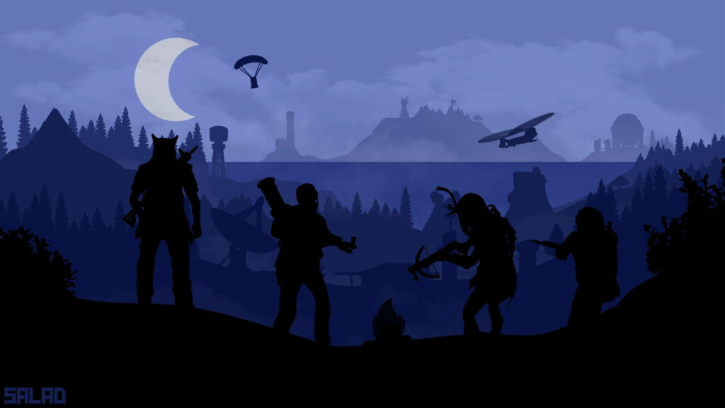 Nightfall Encounter: Violet Rust Art Wallpaper featuring Minimalist Meeting of Players