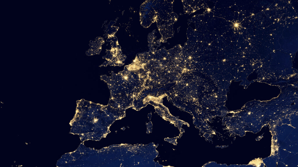 Europe Geographic Map: Nighttime Splendor in 8K Ultra HD Wallpaper