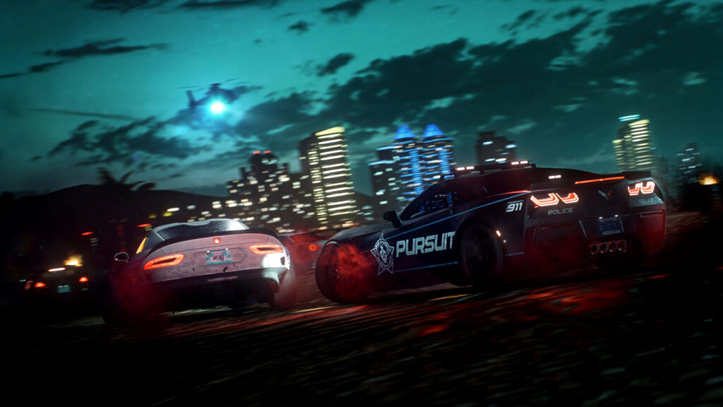 High-Octane Need for Speed Heat Night Race: Sleek Cars & Police Chase Wallpaper