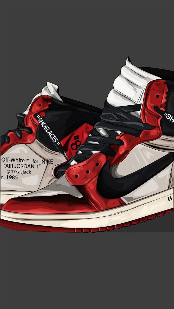 Nike Air Jordan 1 Off-White Chicago 4K wallpaper with red white black deconstructed design