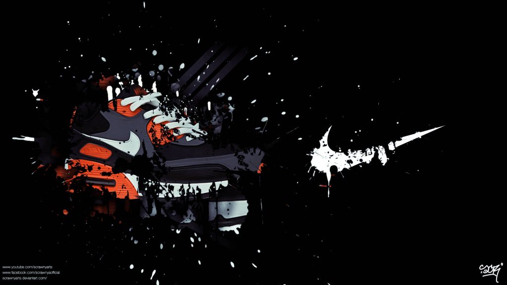 Nike Air Max 90 infrared digital art wallpaper with black and white paint splatter background
