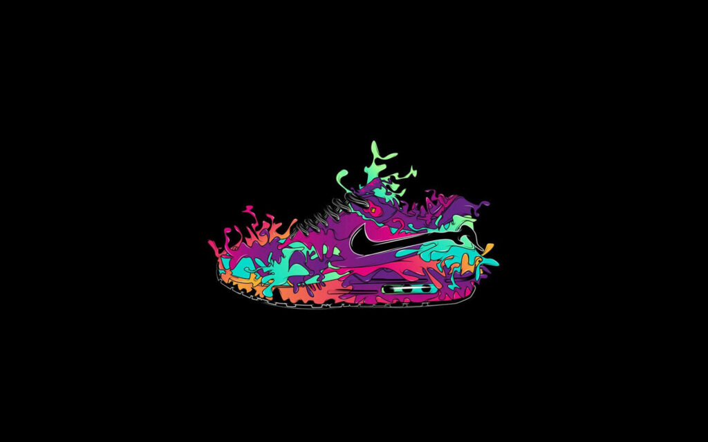 Vibrant Abstract Cartoon Shoe Wallpaper Featuring Creative Nike Air Max Design
