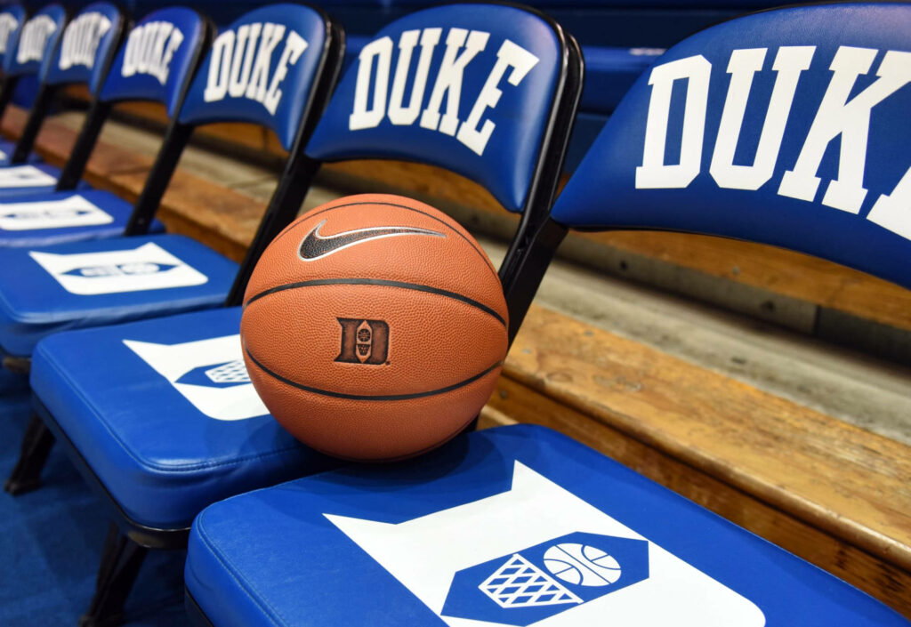 Nike basketball on blue Duke Blue Devils courtside chairs basketball wallpaper background
