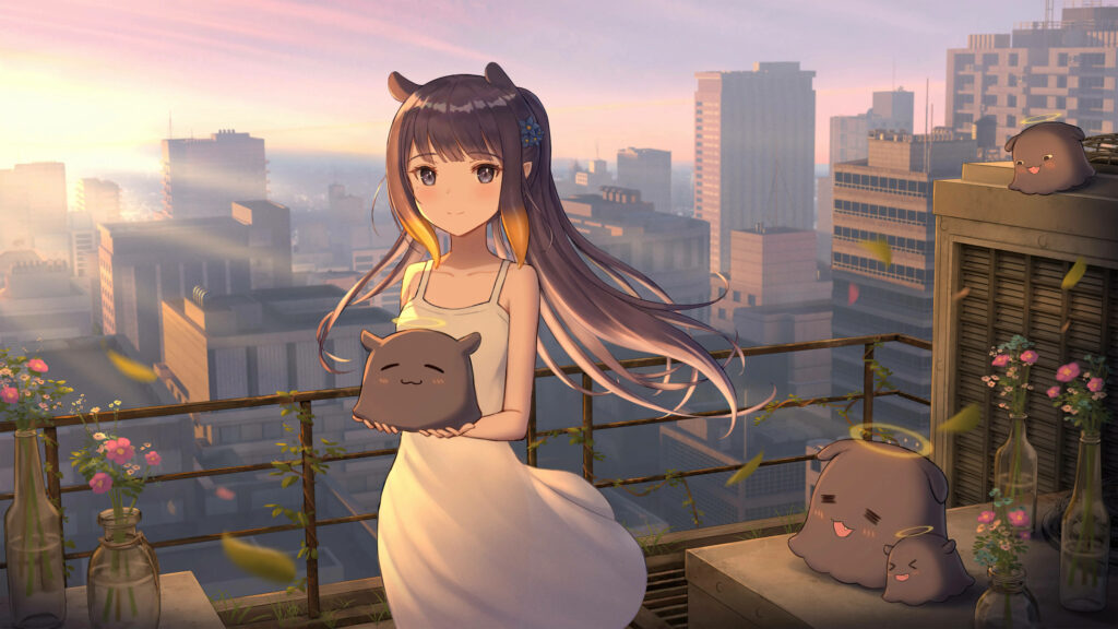 Ina'nis the Enchanting Octopus Princess: A Whimsical 8k Anime Delight Featuring Playful Takodachis Wallpaper