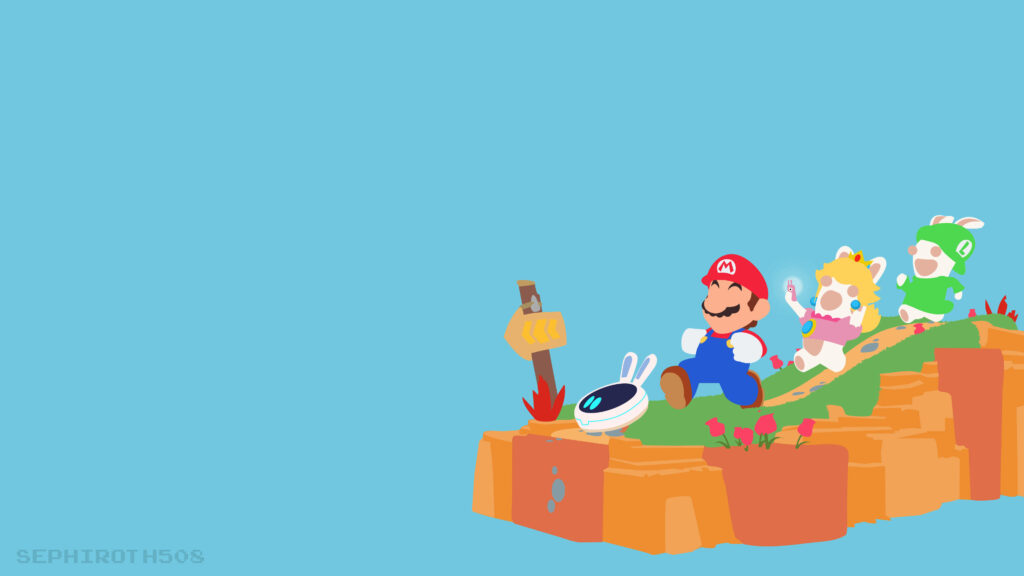 Game on with Minimalist Mario and Rabbids: A Nintendo Switch Wallpaper Masterpiece