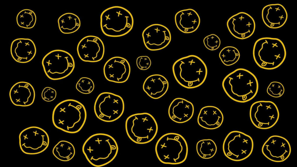 Black Nirvana Smiley Landscape: Captivating Wallpaper with Iconic Logo