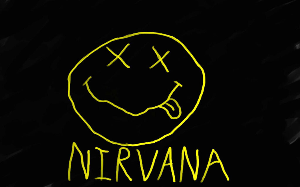 Iconic Nirvana Wallpaper: Yellow Smiley Face on Black Background