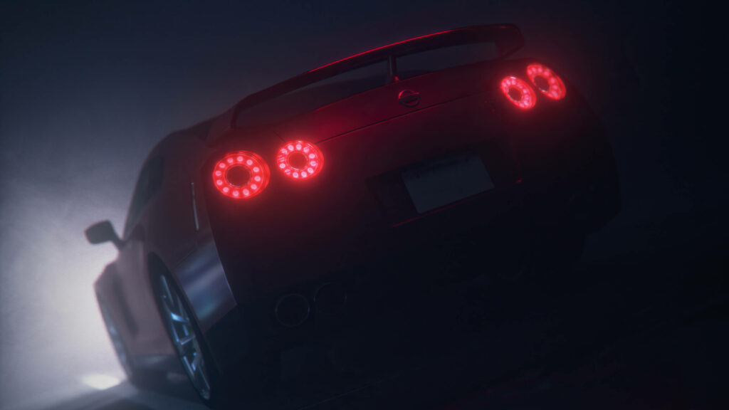 Mystical Nissan GT-R Wallpaper: Foggy Background & Glowing Taillights