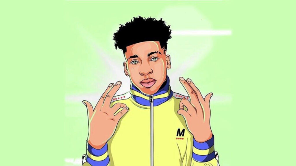 Colorful Coolness: Rapper Nle Choppa Poses in Vibrant Yellow and Green Shades Wallpaper