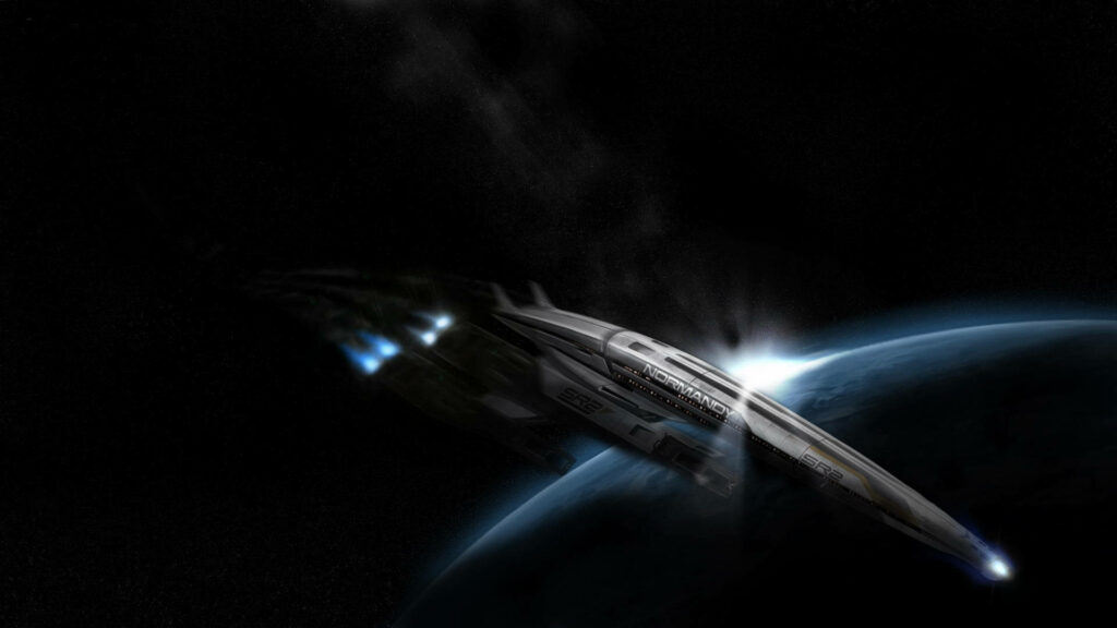 Normandy Spaceship Wallpaper: Dynamic Sci-Fi Background of Earth
