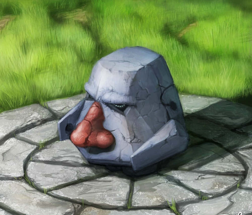 Vibrant Nosepass: Rock-like Pokémon in Lush Green Grass Artwork Wallpaper