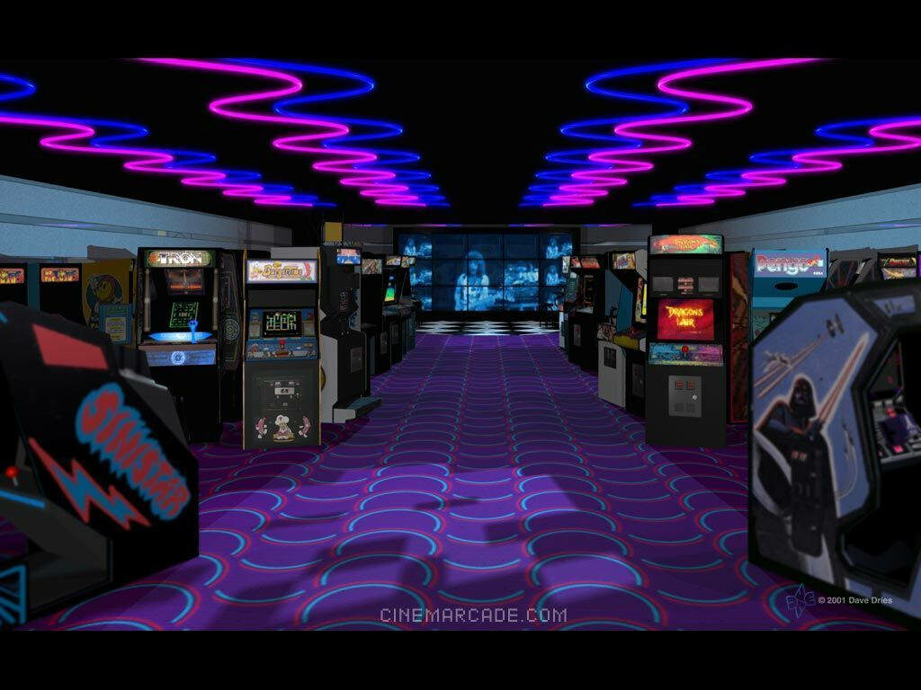 Nostalgic Arcade Wallpaper: Vibrant 80s Neon Gaming Background