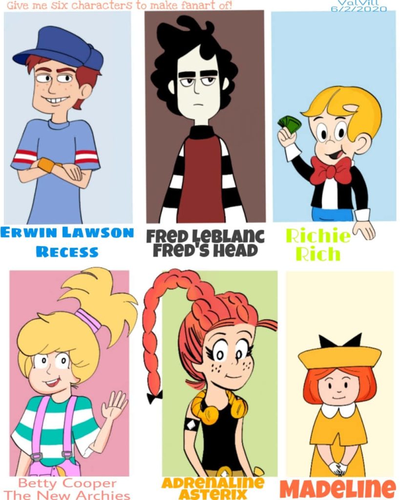 Colorful 2D cartoon collage with Erwin Lawson Fred LeBlanc Richie Rich Betty Cooper Madeline Asterix Wallpaper