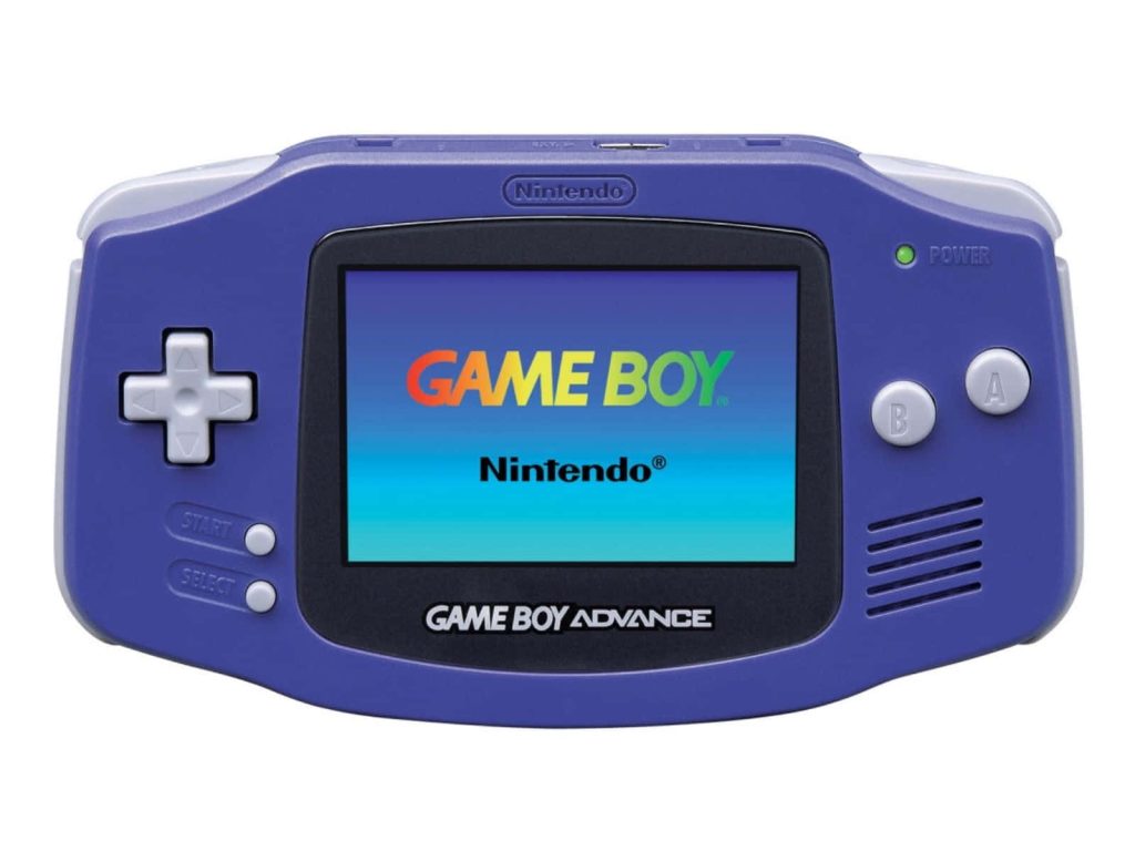 Front-facing Game Boy Advance Indigo console wallpaper retro 2000s Nintendo handheld gaming