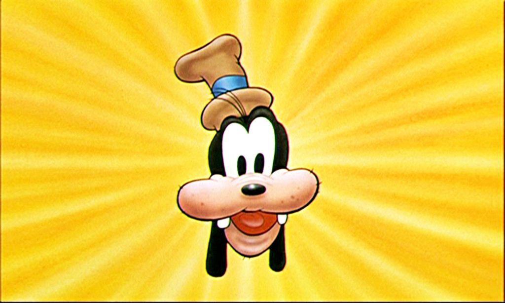 Goofy Disney wallpaper smiling in signature hat vibrant retro yellow sunburst background digital art