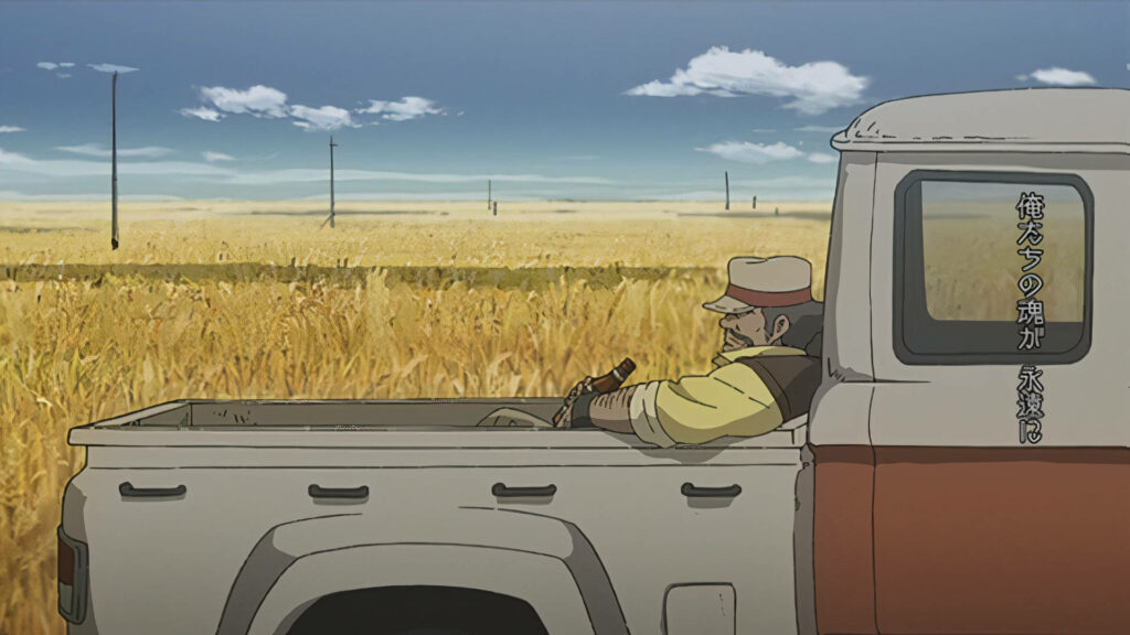 Serene Megalo Box Wallpaper: Man by Truck in Golden Field
