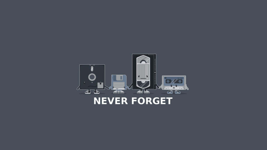 Nostalgic Minimalist Wallpaper: 'NEVER FORGET' with Retro Storage