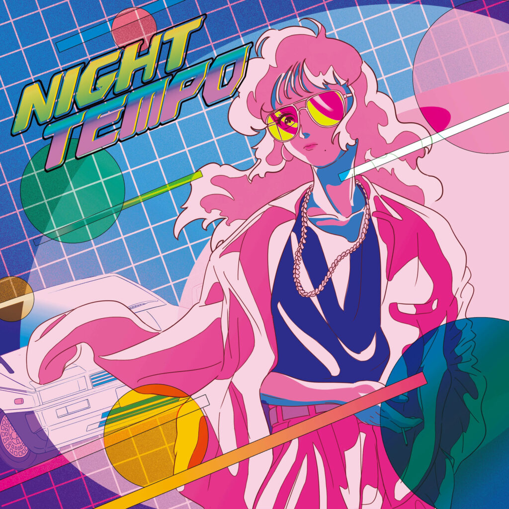 Retrowave Vibes: A Dreamy Night Tempo Pastel Japanese Album Cover Takes us on an Aesthetic Journey Wallpaper