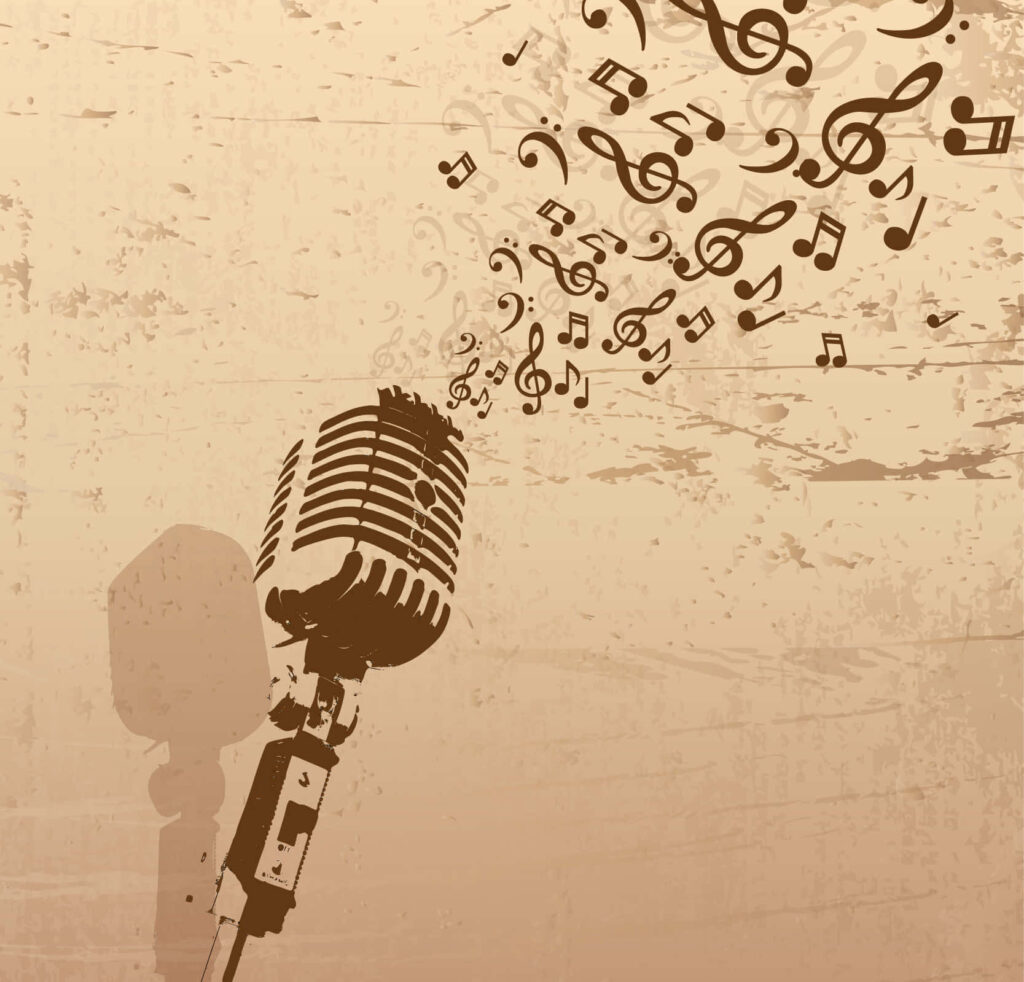 Retro Music Wallpaper: Vintage Microphone with Musical Notes