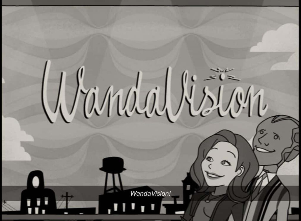 Nostalgic WandaVision Black-and-White Wallpaper: Wanda & Vision Smiling